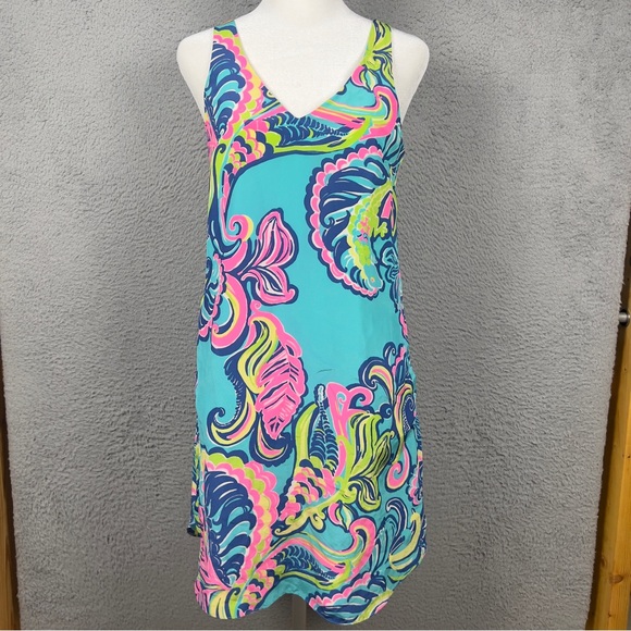 Lilly Pulitzer Dresses & Skirts - Lilly Pulitzer Silk Dress Womens XS Blue Bailey Sea Colorful Beach Lightweight